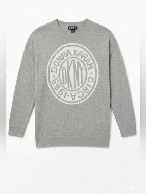 ​DKNY Donna Karan Circa 1989 Logo Knit Pullover- Heather Grey w/silver metallic